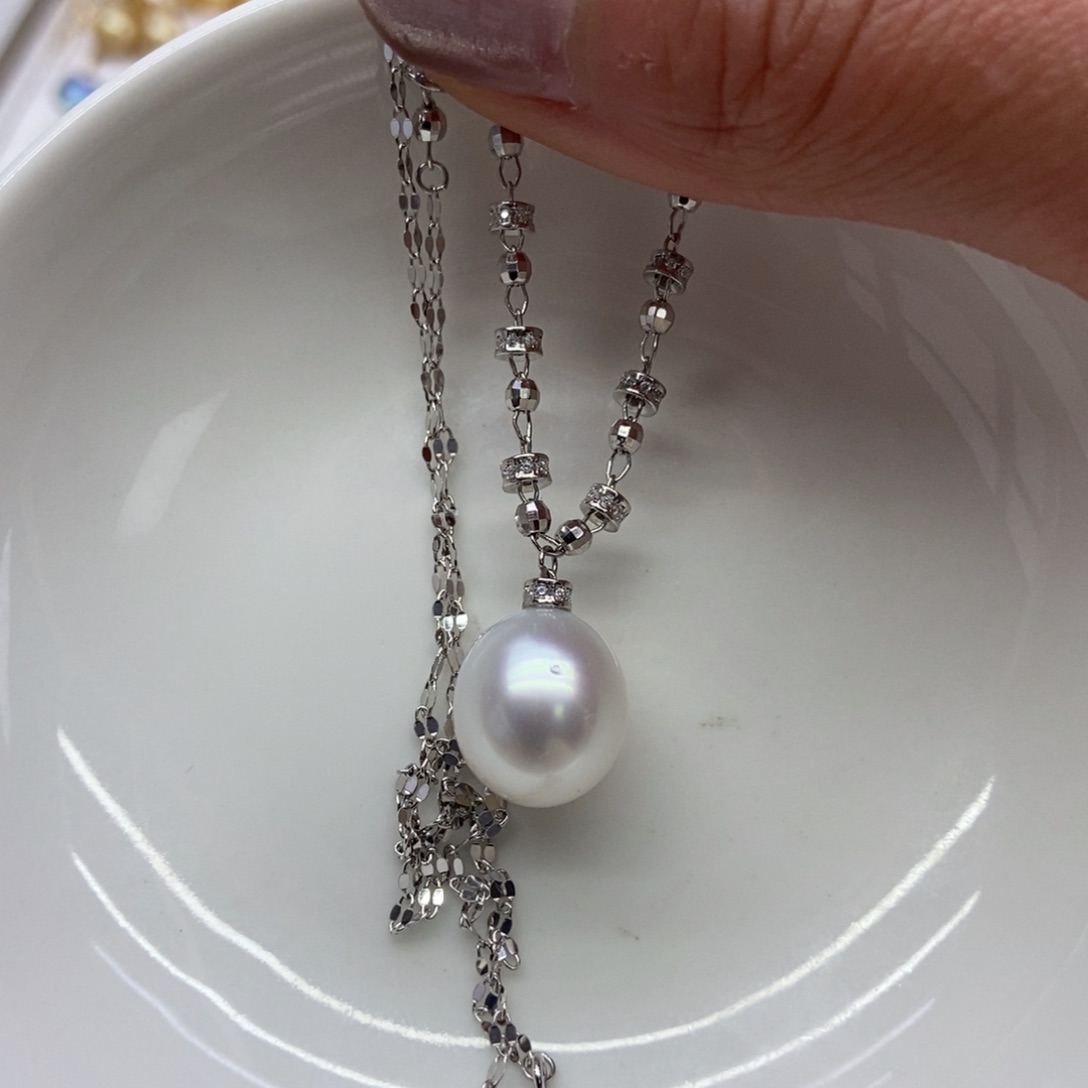 海水珍珠银S925镶嵌套链