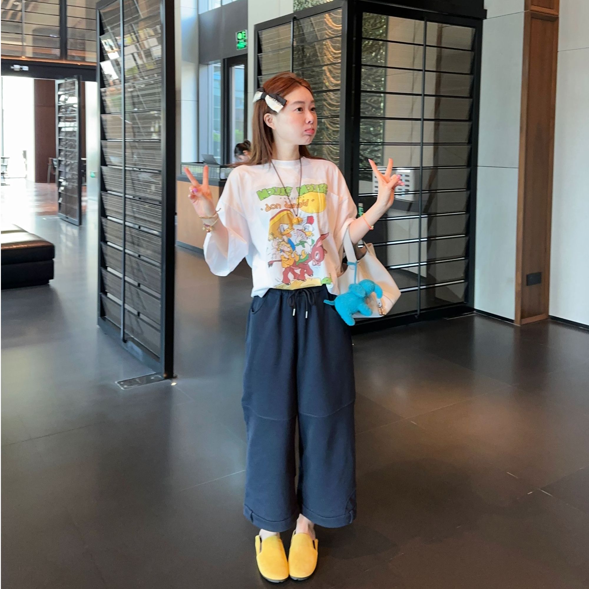 【BORAKOO】白色轻薄卡通小鸭子短袖T恤