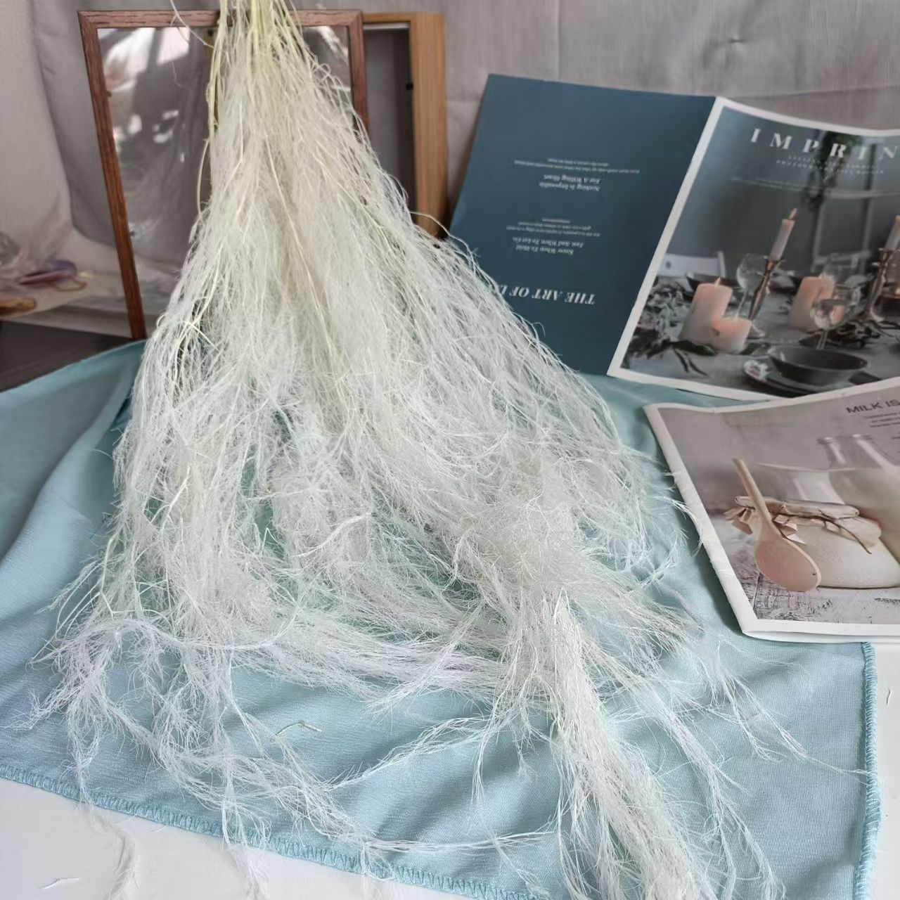 永生花干花干花花束龙须草婚庆羽毛婚礼装饰大型白色造景花束装饰