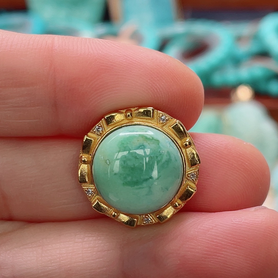 绿松石18K金镶嵌珠宝半成品