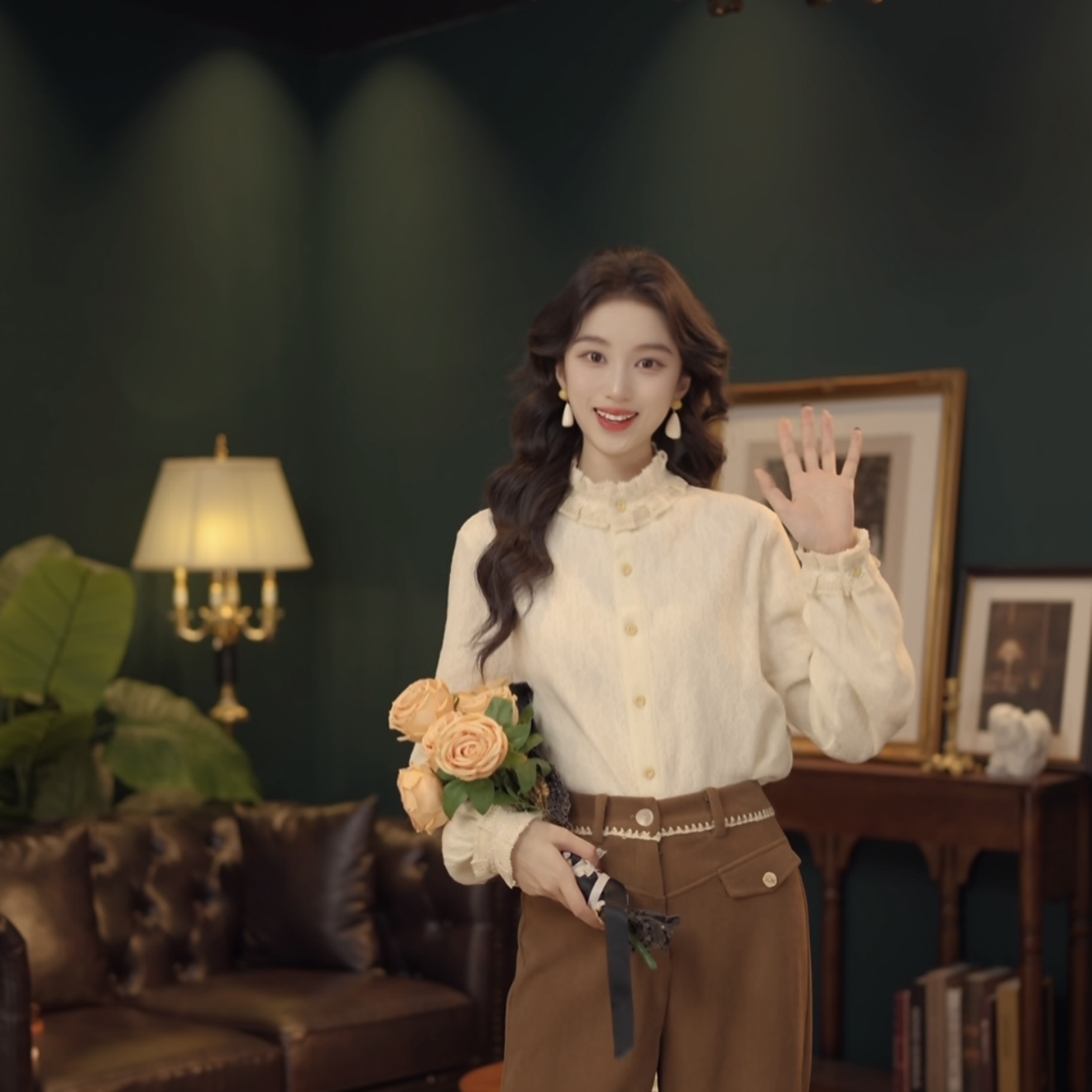 琦琦【白水甜茶】复古港风秋冬厚款休闲百搭衬衫上衣YF1103471