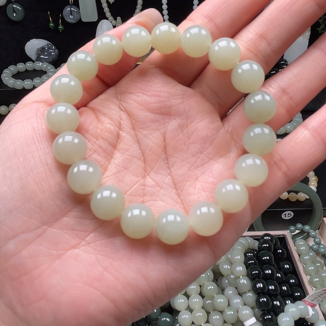 和田玉手串未镶嵌心**开