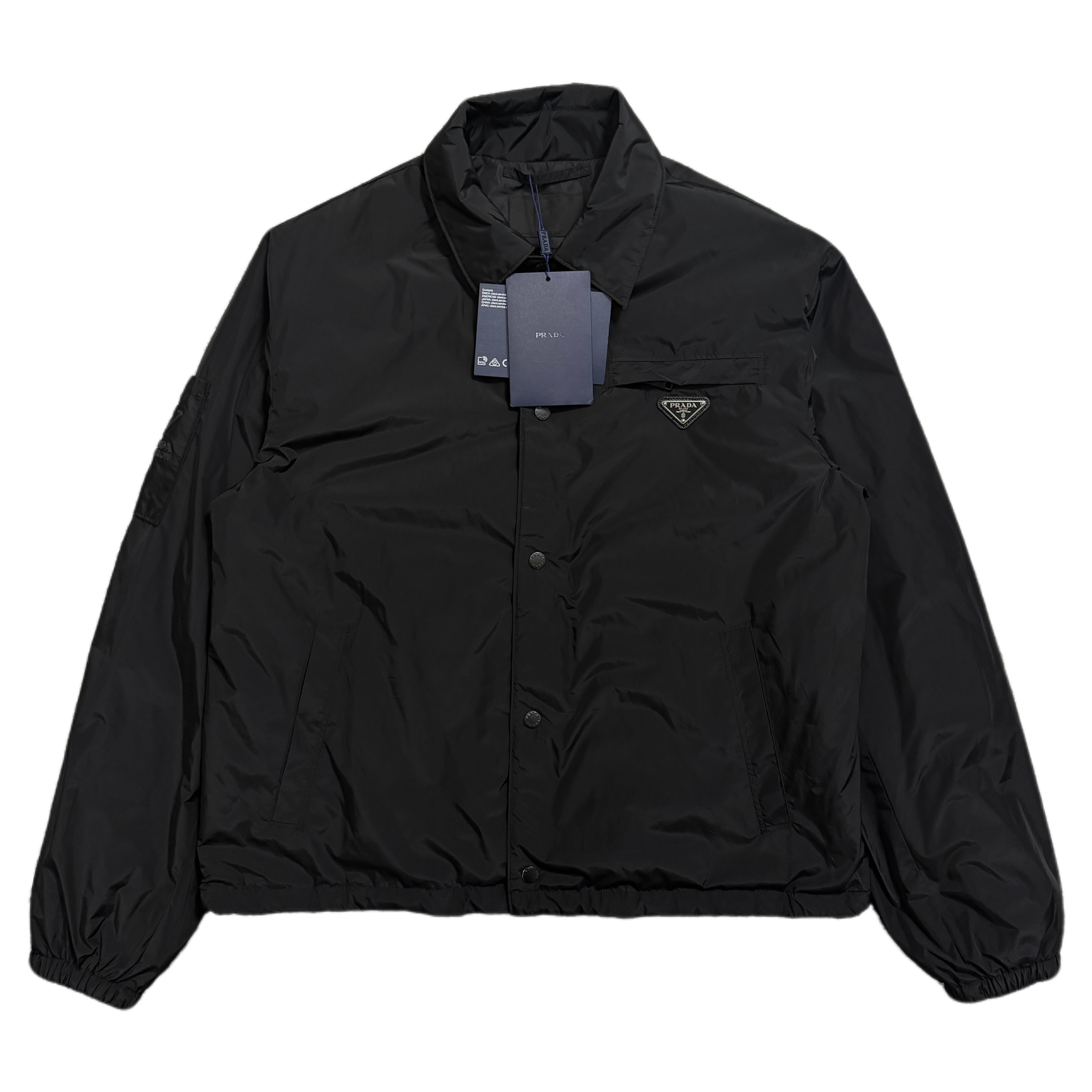 未使用 Prada/普拉达 黑色胸前三角钢标翻领棉服外套48码