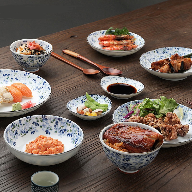 【有谷窑日本原产】小蓝芽釉下彩轻量瓷碗盘碟餐具日式陶瓷饭碗餐具