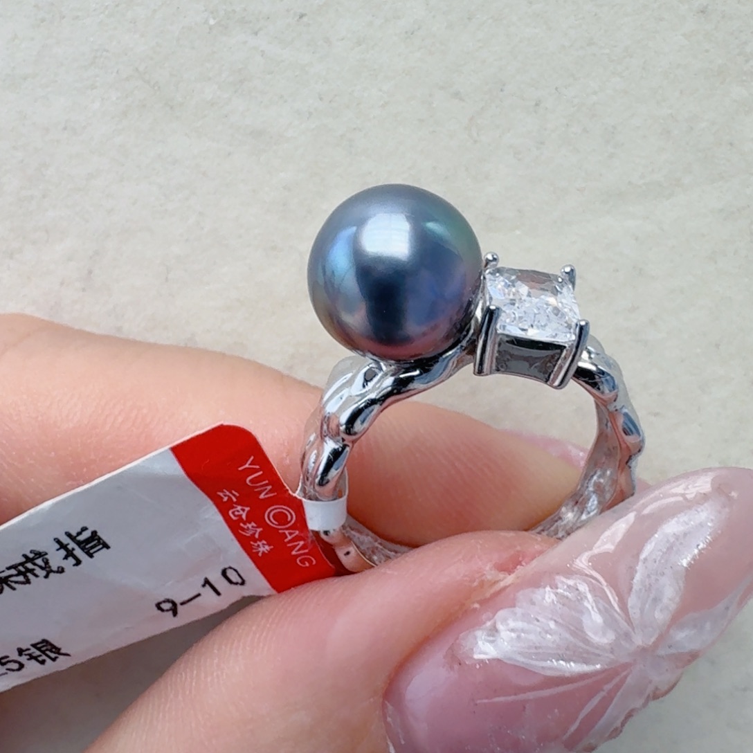 银S925镶嵌海水珍珠戒指@@hj225