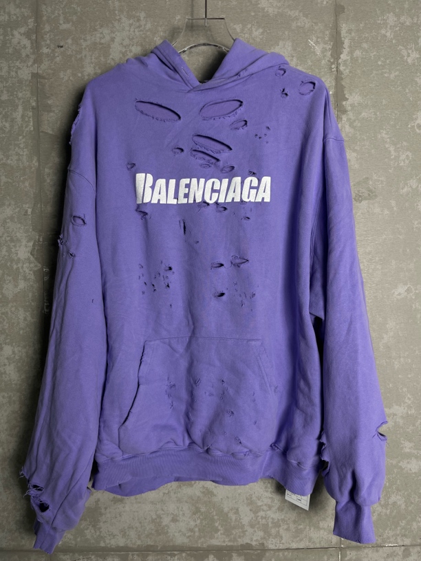 未使用 Balenciaga/巴黎世家 S/破洞做旧破坏帽衫/08125/JP