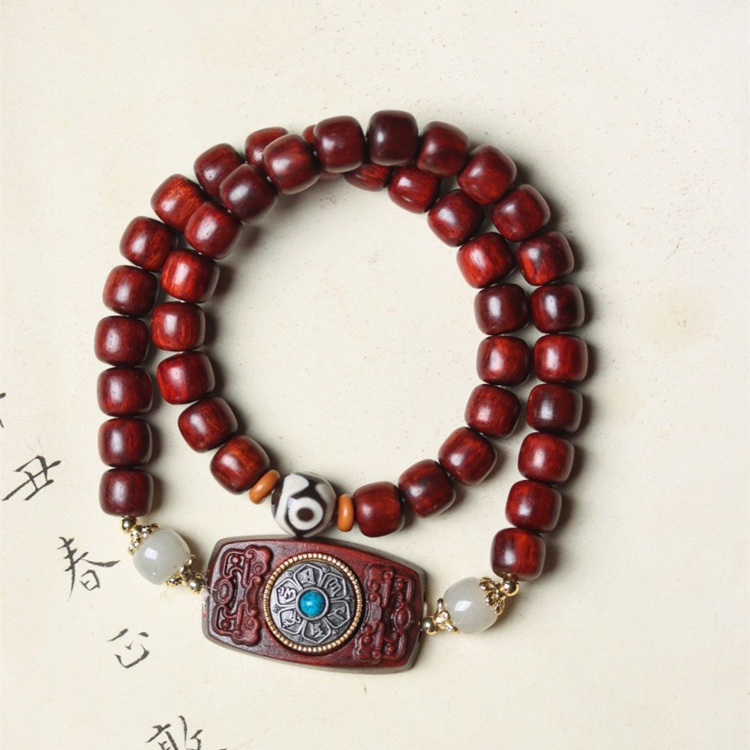 紫檀手串六字真言佛珠多圈手串紫檀佛珠念珠紫檀木时来运转diy