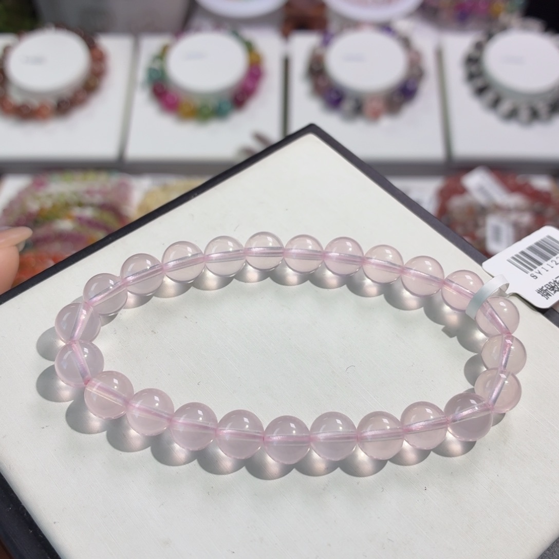 水晶未镶嵌手串透体星光粉晶7+