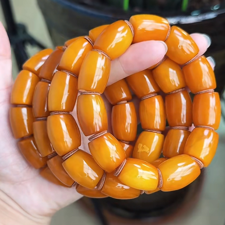 【齐福珠宝】15mm天然琥珀蜜蜡马蹄珠手串（多样性发其一）