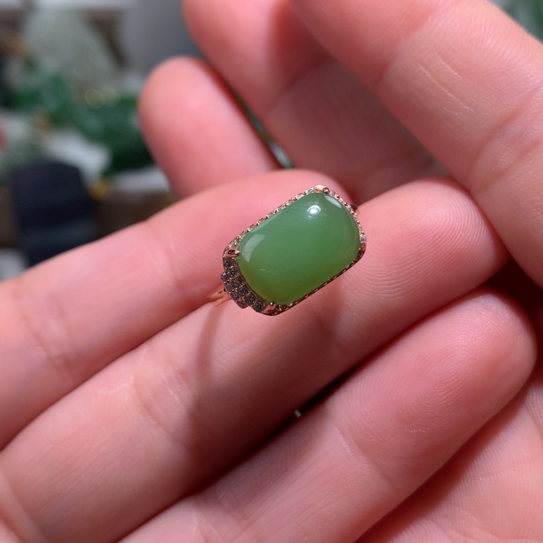 银S925镶嵌戒指和田玉芦*1