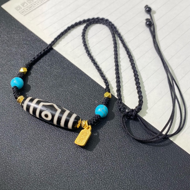 古法天然玛瑙三眼天珠锁骨项链