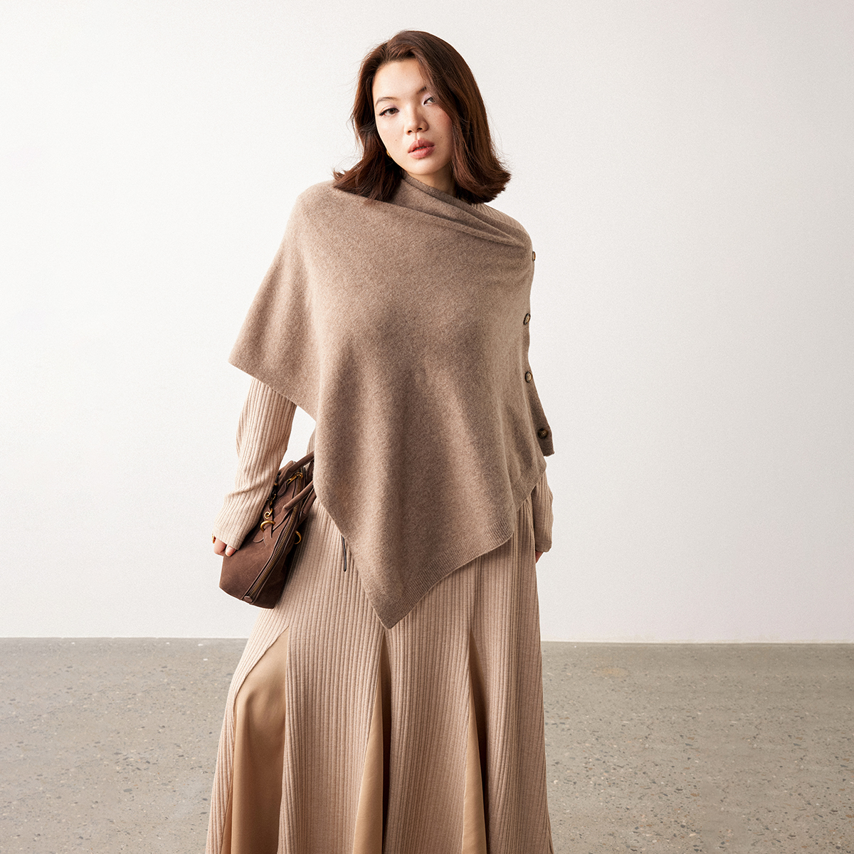 PLUSMALL 炉边夜话 慵懒氛围感针织多穿围脖披肩PLUS2510073