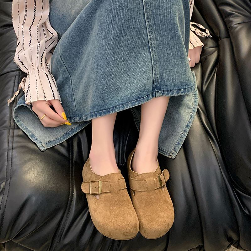 XHY【勃肯鞋】5公分一字扣时尚百搭懒人鞋软底一脚蹬包跟女鞋