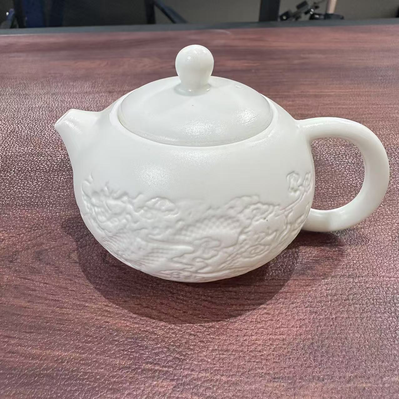 Z1037浮雕龙凤羊脂玉单茶壶家用西施壶送礼自用中国风小茶壶