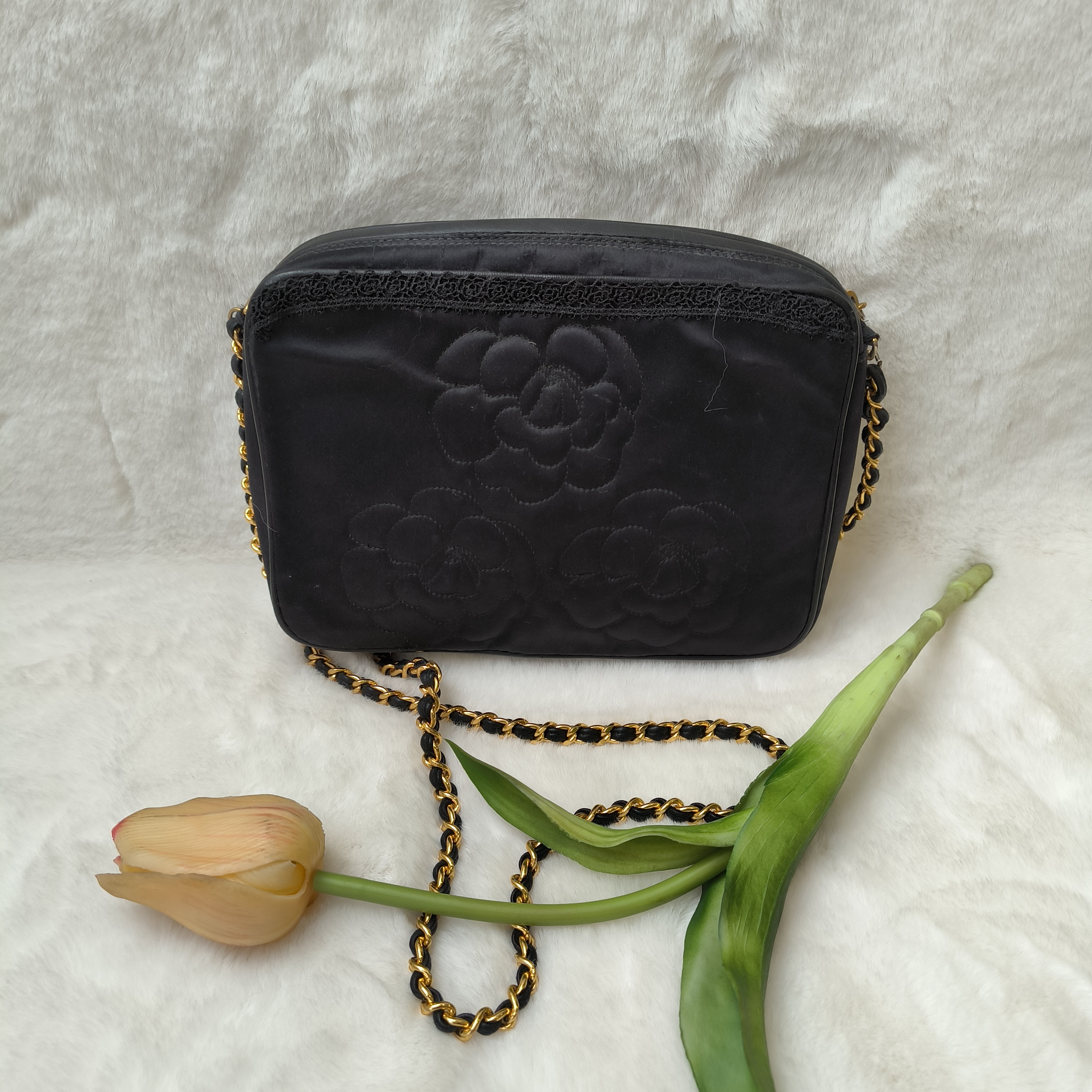 95新 Chanel/香奈儿 魔镜SY/香奈儿山茶花丝绸相机包/9033