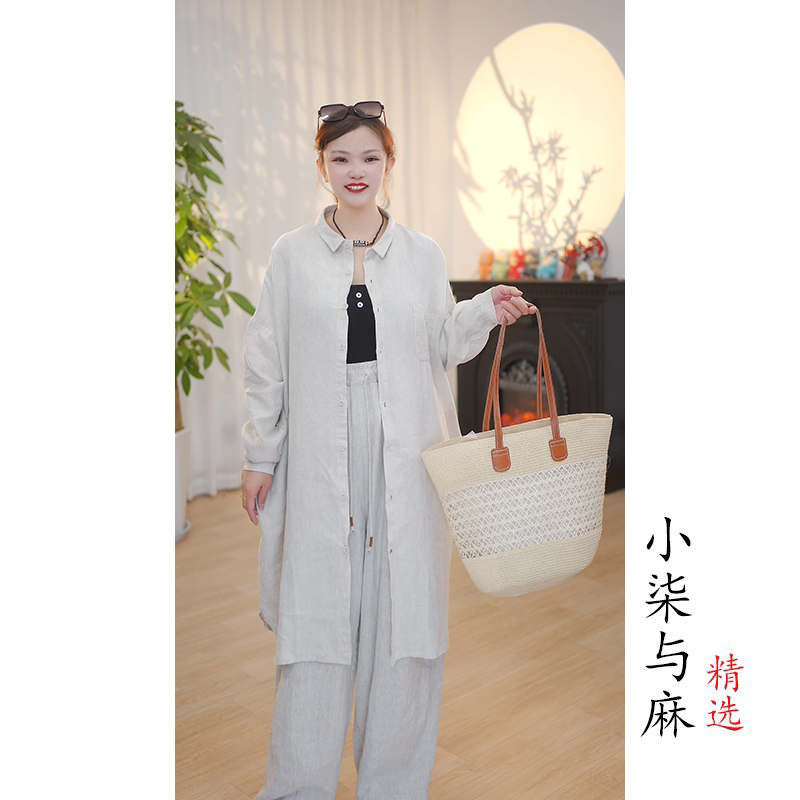 【小柒与麻】100%干洗汉麻长袖带袖扣开襟小衫（衣长102胸围150）