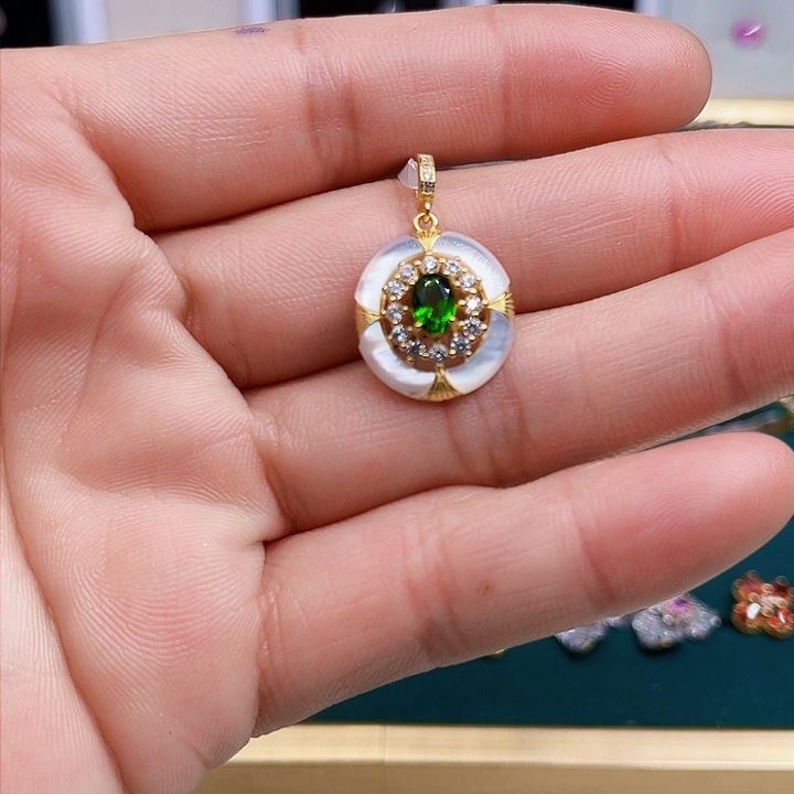 透辉石成品银S925镶嵌