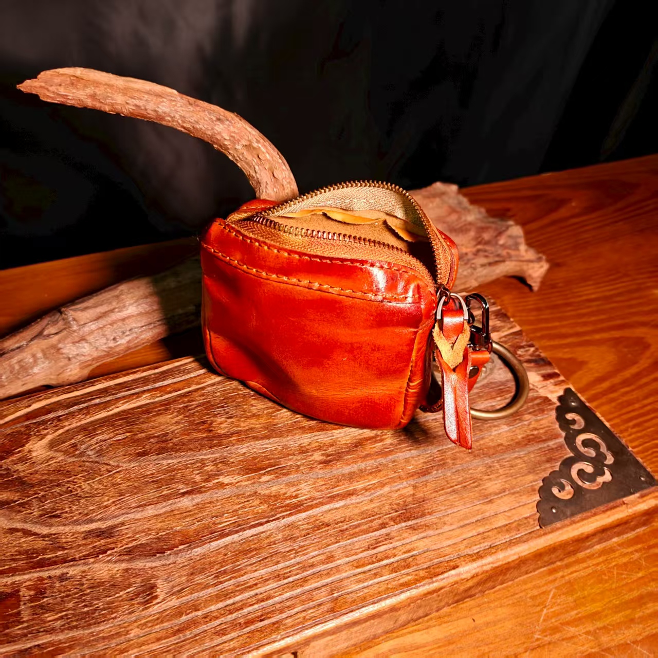 13*11手工真皮文玩包简约沉稳复古做旧包植鞣革文玩包