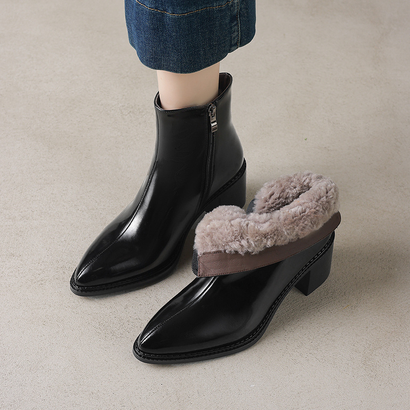 牛皮 跟高6.5cm/34-40/英伦风马丁靴女东北大棉靴粗跟侧拉链短靴