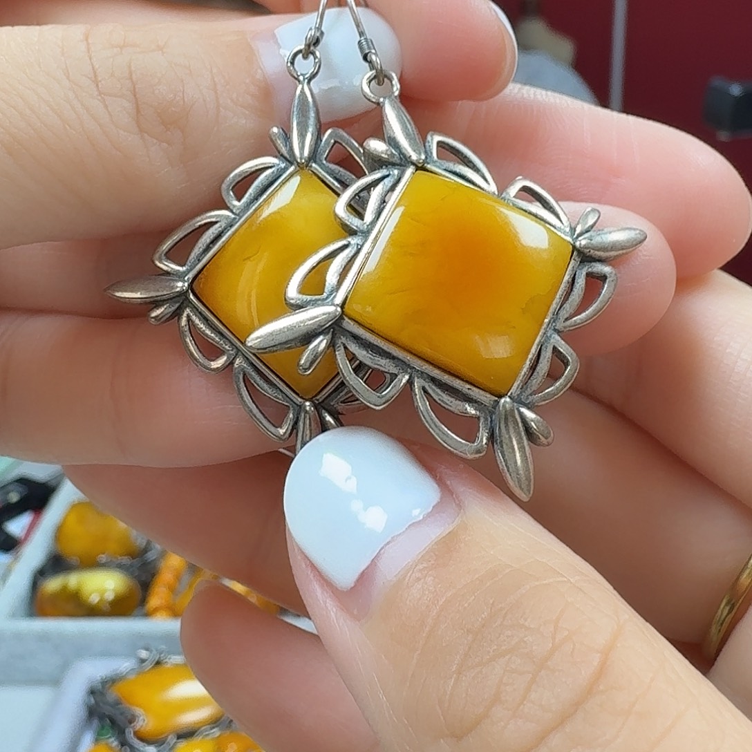 蜜蜡银S925镶嵌耳饰耳坠