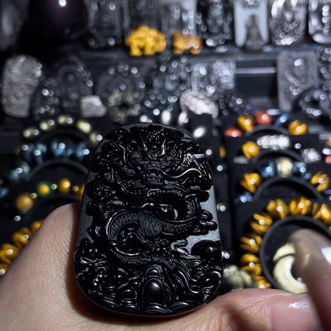 龙***海黑曜岩未镶嵌吊坠(赠链)108颗6mm