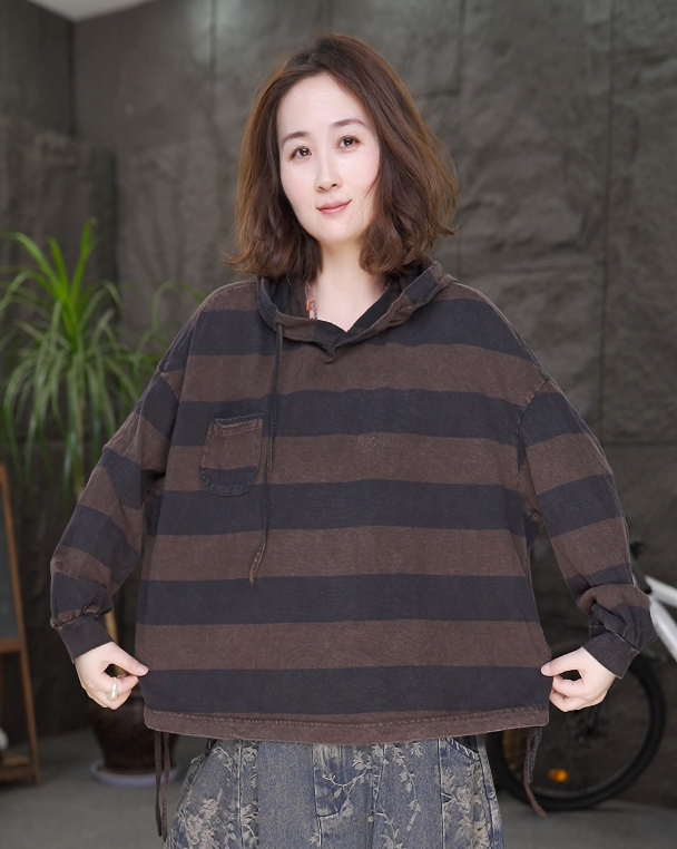 【条纹连帽】长袖常规款卫衣时尚休闲洋气百搭宽松秋季上衣女
