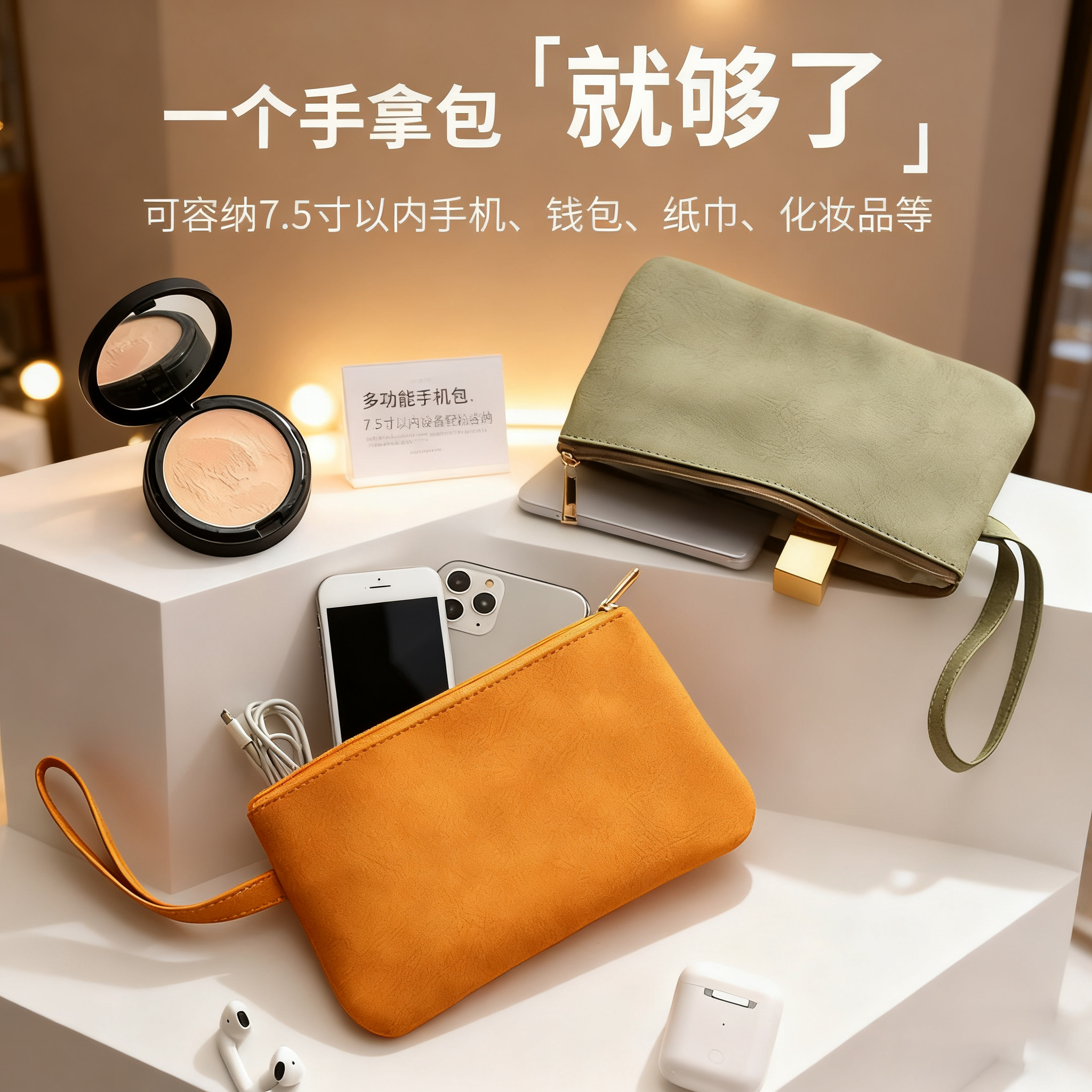 多功能手机包时尚便携式整理包便携包随身便携纯色防水耳机包拉链