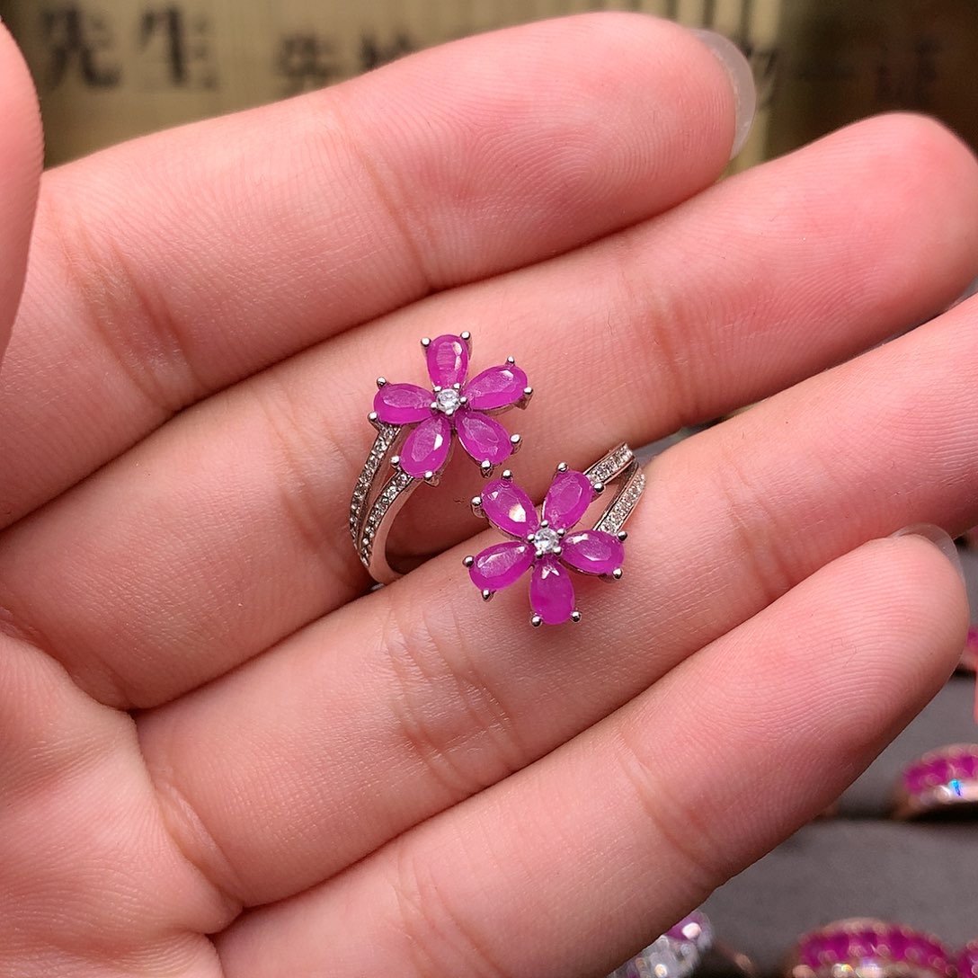 红宝石戒指银S925镶嵌