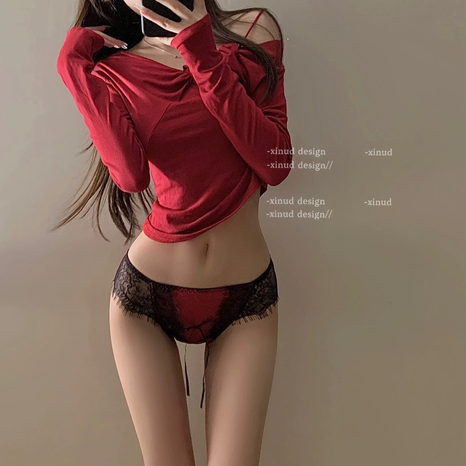 【GS】性感蕾丝拼接软纱纯欲透气三角女士红色内裤