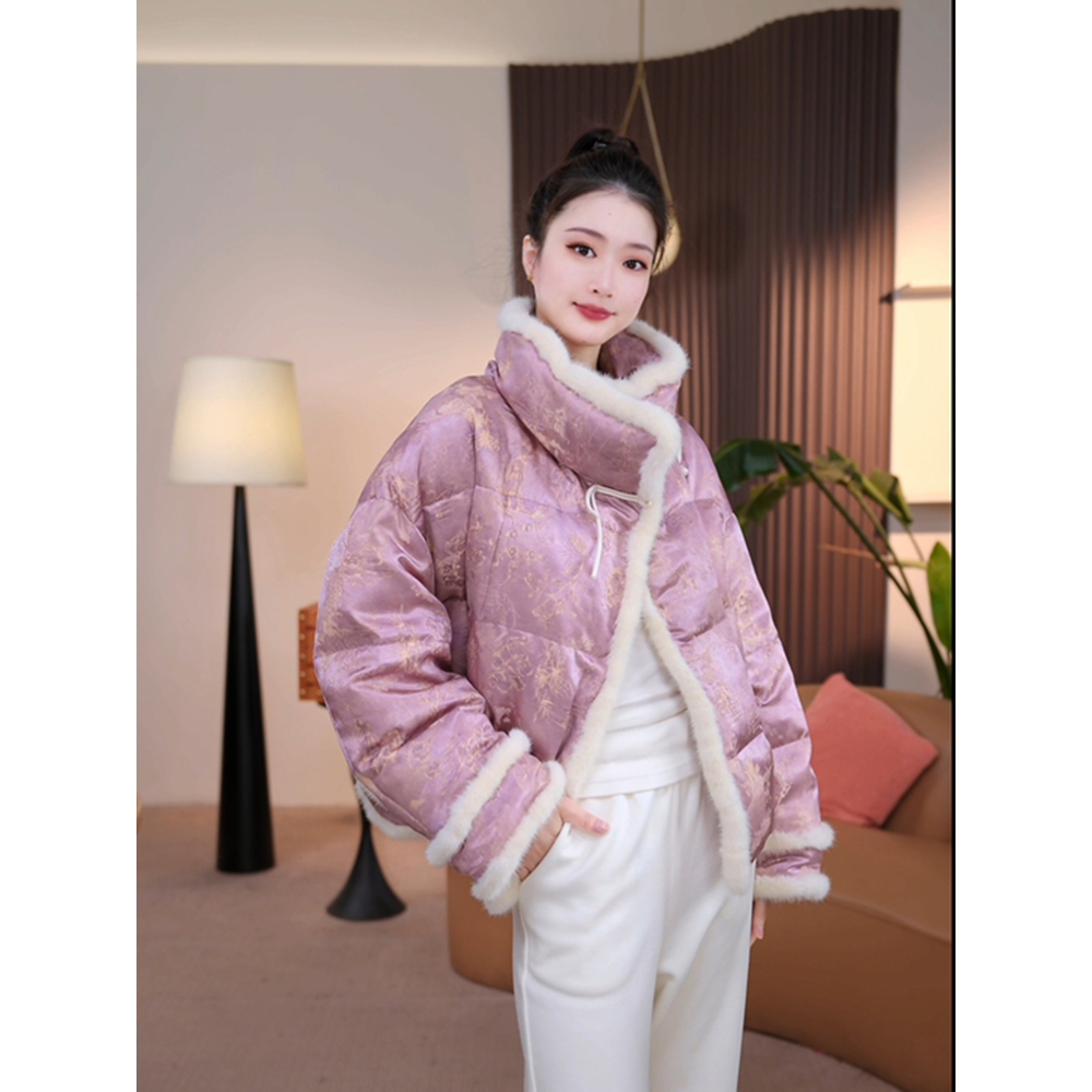 【茅茅专属1】26819冬季新中式国风宋锦桑蚕丝水貂毛皮草鹅绒羽绒服