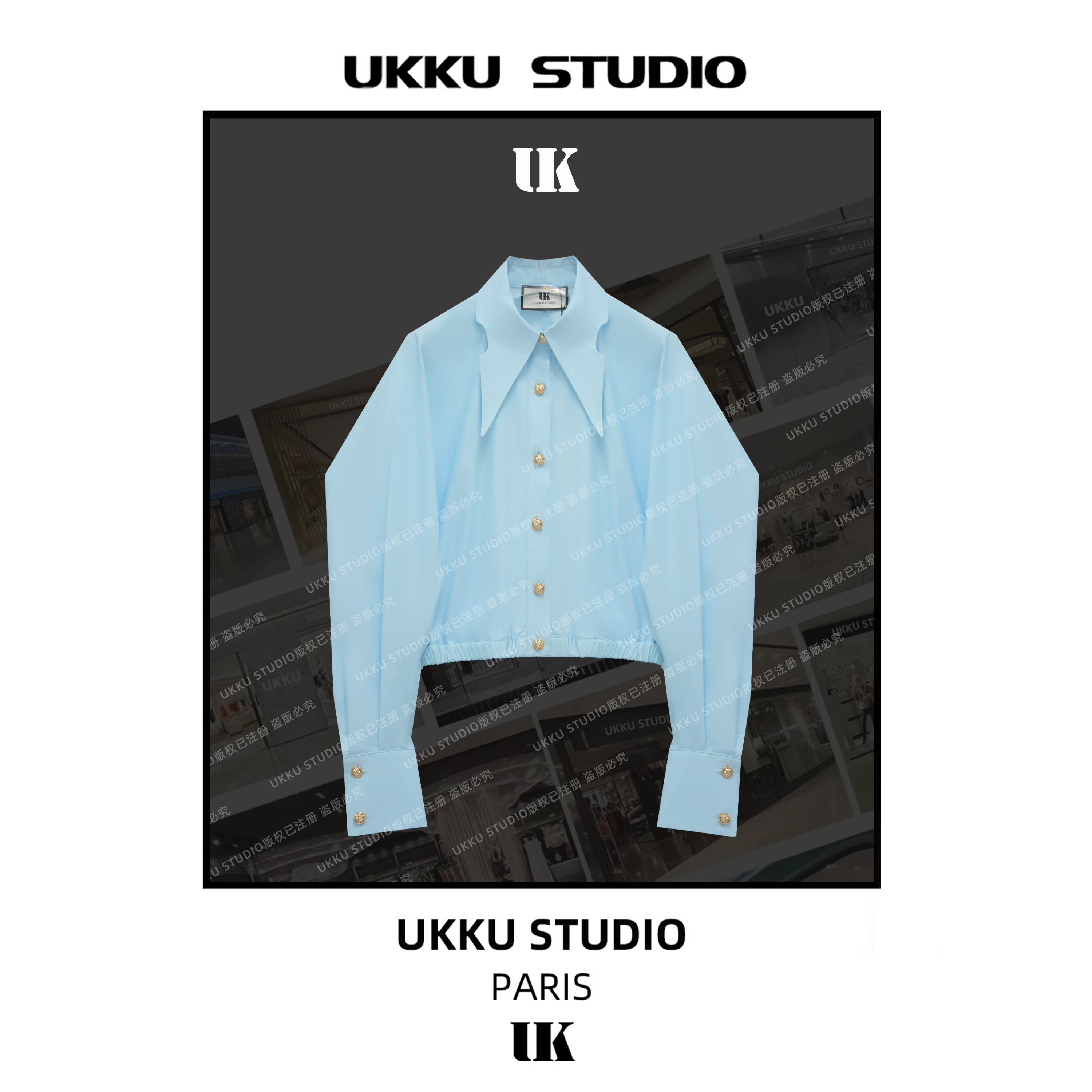 LILI【UKKUSKUDIO】新款春季长袖时尚百搭印花女士衬衫813463