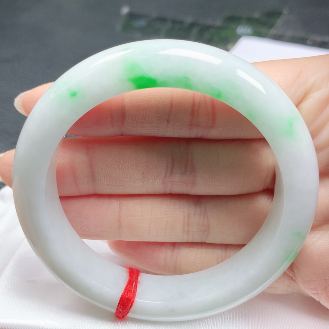 翡翠未镶嵌手镯翡翠57.6白底青飘阳绿正圈