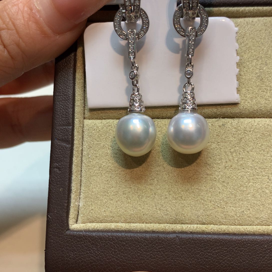 海水珍珠耳饰银S925镶嵌