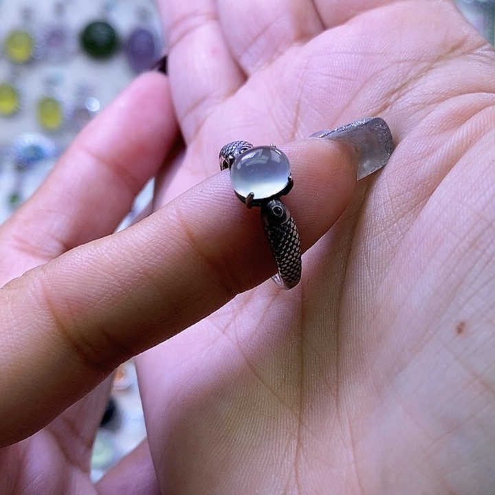 岫玉银S925镶嵌戒指