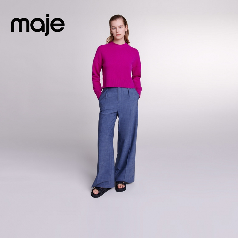 暖系穿搭|Maje秋冬短款长袖宽松打底衫毛衣针织上衣MFPPU00750