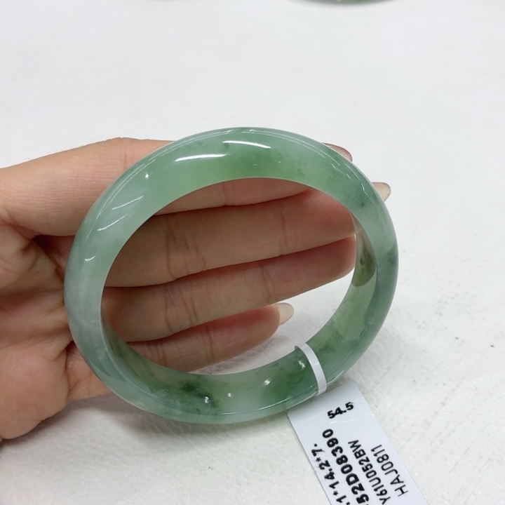 翡翠未镶嵌手镯58.1小宽版绿花