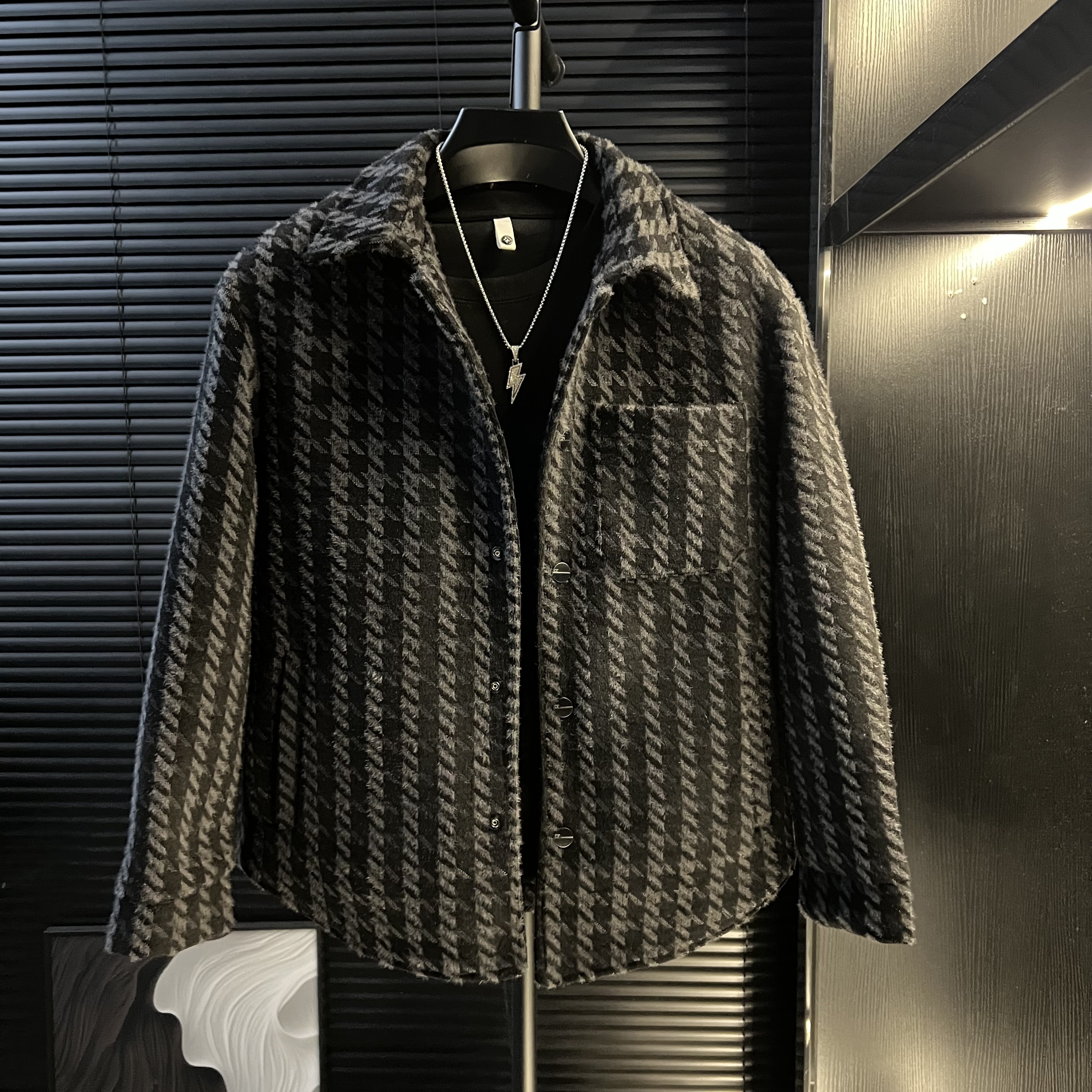 潇潇-高档外套秋冬季千鸟格呢子休闲时尚潮流毛呢夹克