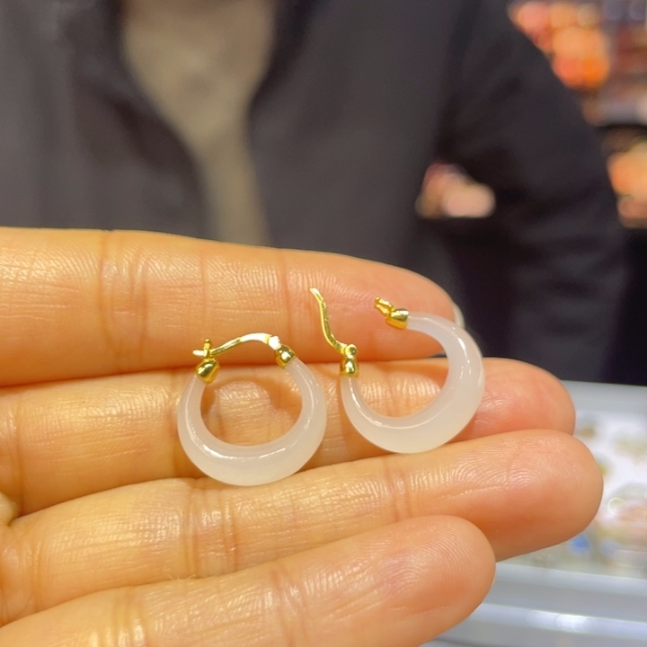 和田玉银S925镶嵌耳饰