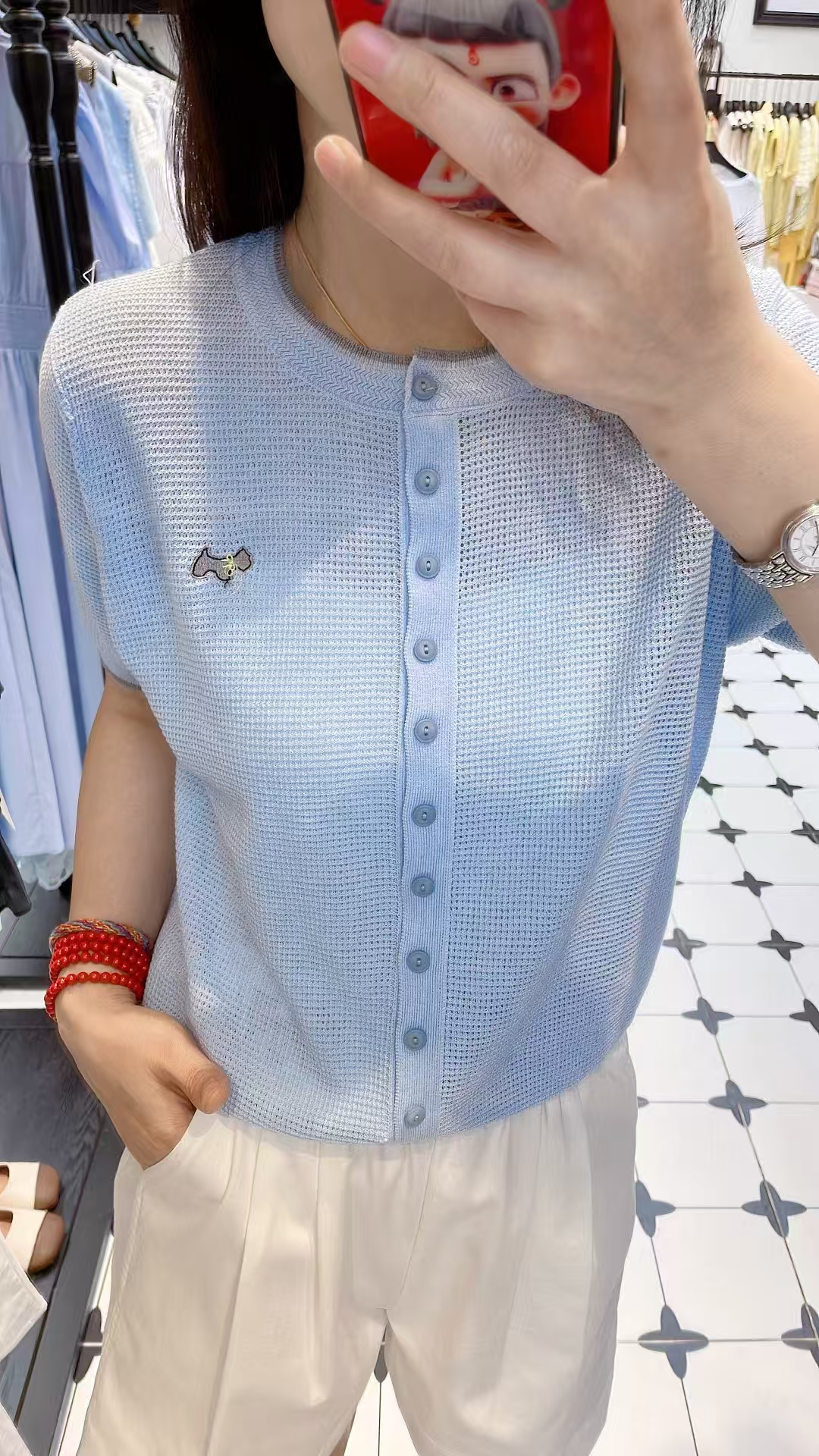 迪外家2025新款夏针织开衫T恤条纹薄款上衣小香风气质时尚百搭