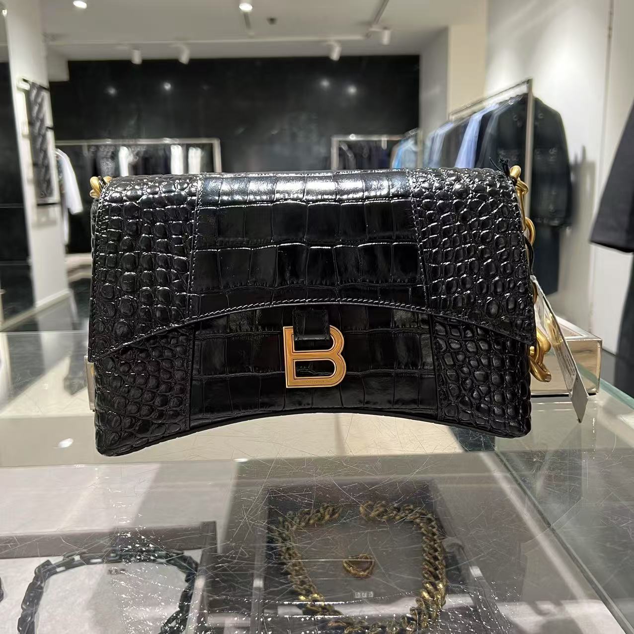 全新未使用 Balenciaga/巴黎世家 /七七/鳄鱼压纹黑金沙漏