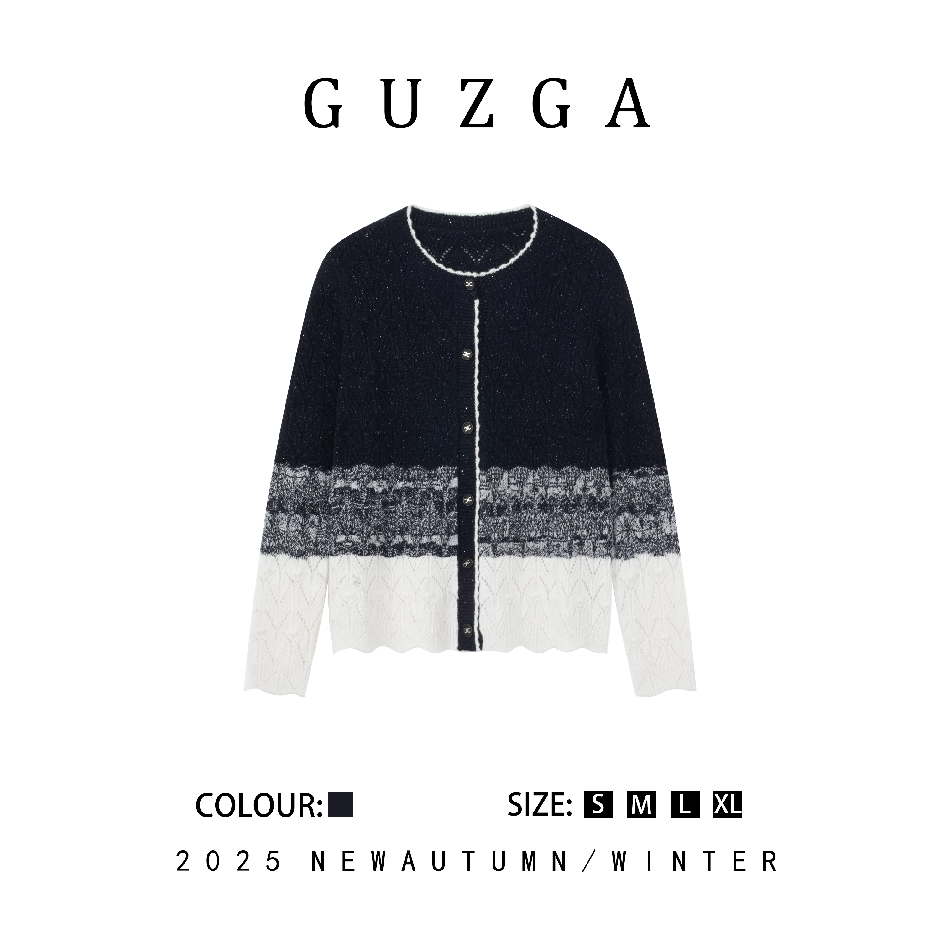 GUZGA【雾落雪止】秋季上新拼色针织开衫长袖外套女款时尚设计师款