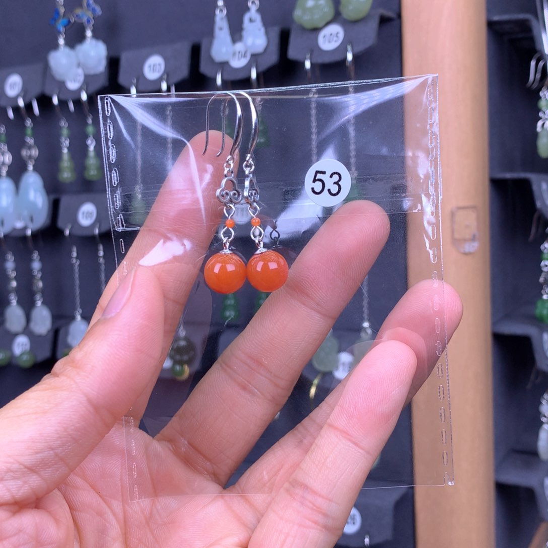 南红玛瑙耳饰银S925镶嵌唯*