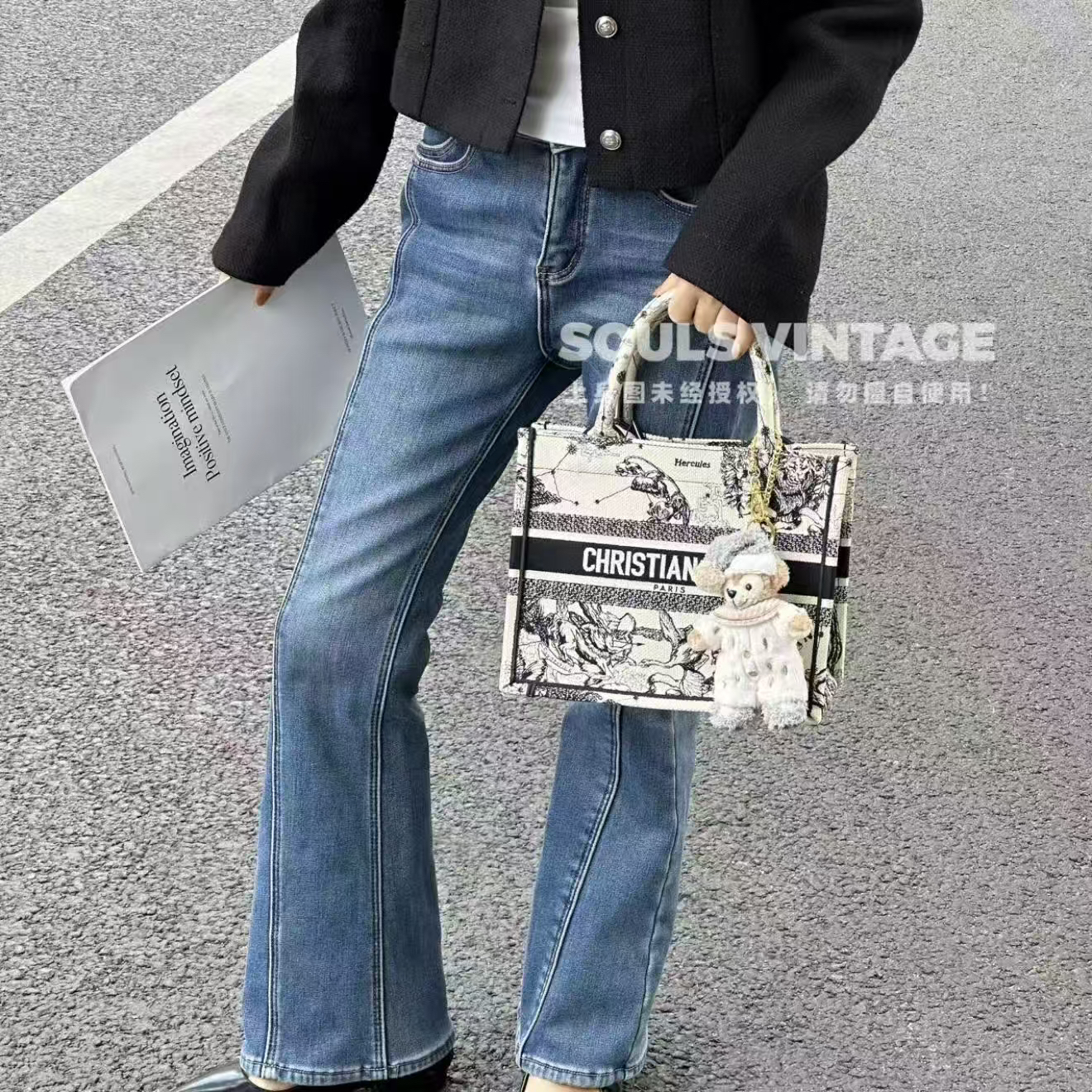 95新 DIOR/迪奥 黑白 刺绣帆布 星座系列booktote小号/625715495