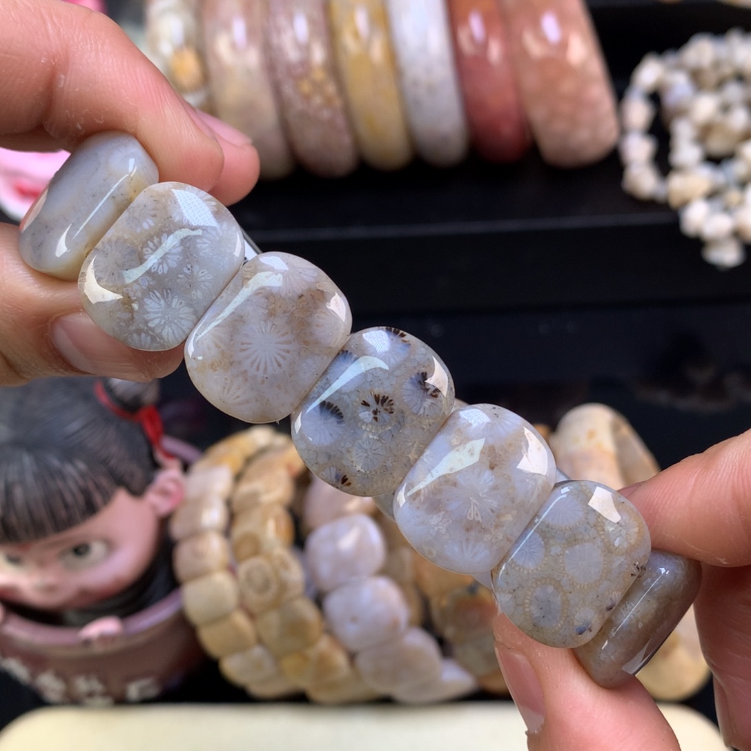 硅化珊瑚（珊瑚玉）未镶嵌颈饰32号黑咖冰