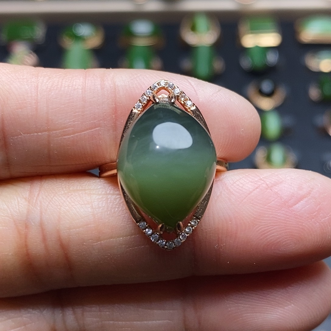 和田玉（碧玉）戒指银S925镶嵌