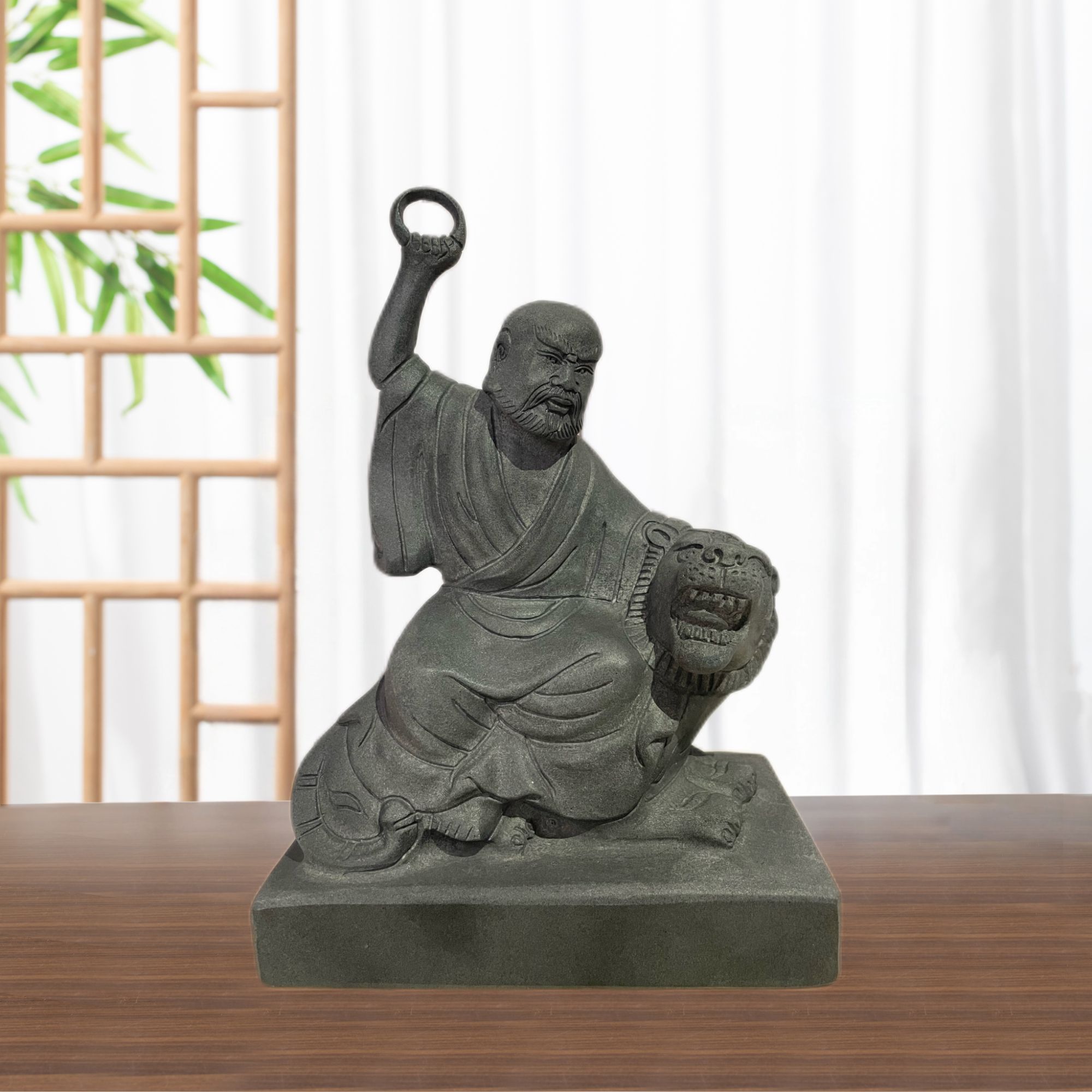 青石伏虎罗汉降龙伏虎罗汉青石房顶手工雕刻