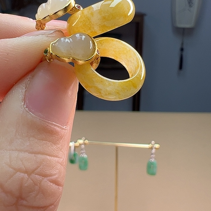 翡翠耳饰银S925镶嵌耳饰