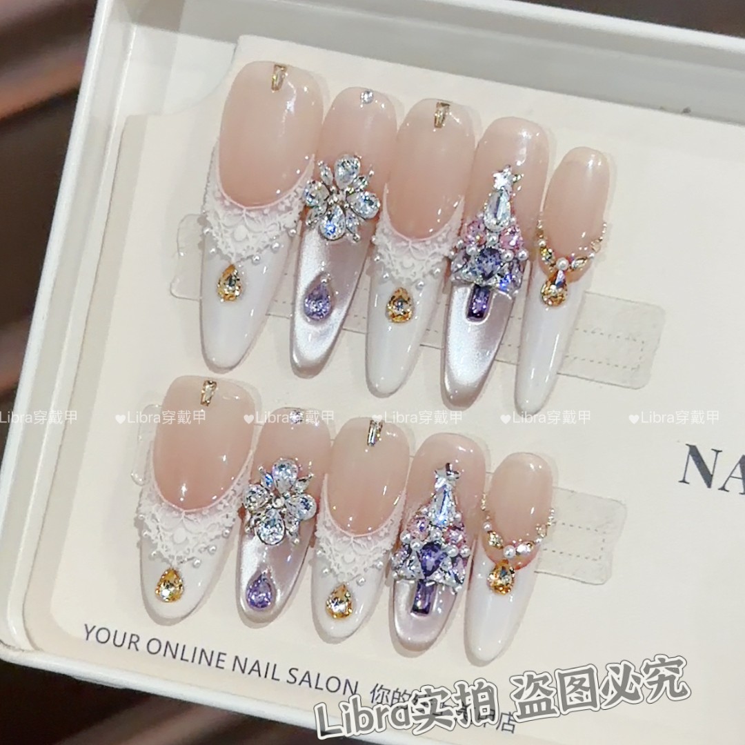 【圣诞紫晶】纯手工穿戴甲猫眼美甲贴片可拆卸指甲贴片10片装