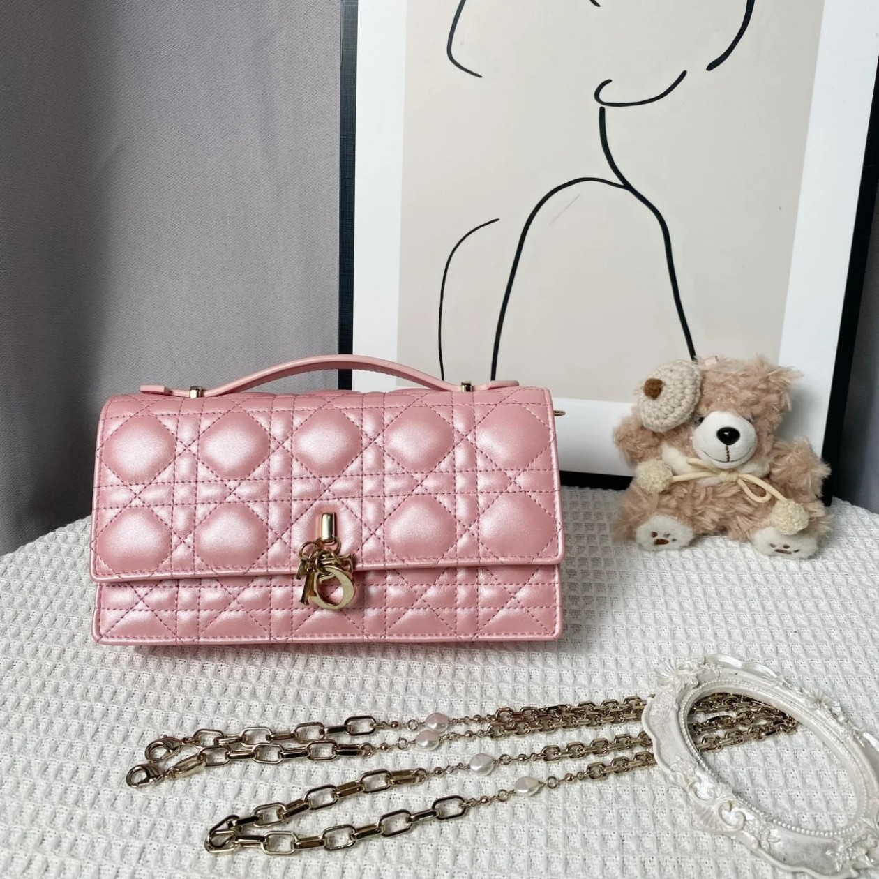 95新 DIOR/迪奥 包展专属Diormissdior珠光粉链条包