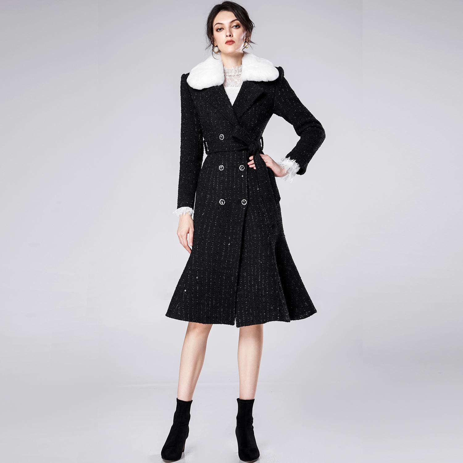 【粉丝专享】AUI黑色小香风毛呢外套名媛气质修身大衣XX-24D097721